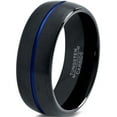 thumbnail image 1 of Tungsten Wedding Band Ring 10mm for Men Women Black Blue Center Line Dome Brushed Lifetime Guarantee, 1 of 4