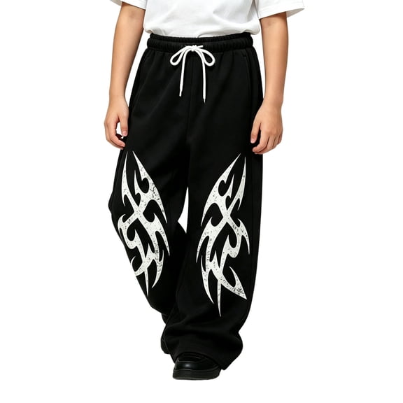 CONZONE Toddler Boys Baggy Sweatpants Y2K Graphic Joggers for Boys Drawstring Fall Winter Athletic Trousers with Pockets