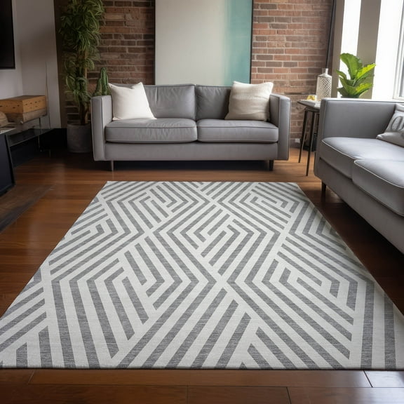 Addison Rugs Chantille Indoor/Outdoor Transitional Geometric Gray Washable Rectangle Rug, 9' x 12'