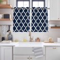thumbnail image 2 of Navy Blue Morocco Pattern Kitchen Curtains Short 54 Inch Length, White Moroccan Geometric Art Grommet Top Bedroom Living Room Curtains, Light Filtering Cafe Curtain Drapes 2 Panels Set 84''x54'', 2 of 9