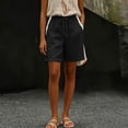 thumbnail image 5 of Women's Soft Cotton Blend High-Waisted Casual Shorts, Pull-On Elastic Waistband with Drawstring, Side Pockets for Essentials, Tummy Control Fit for Flattering Shape, Everyday, 5 of 7