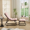 thumbnail image 5 of Patio Outdoor Lounge Chair with Ottoman Comfy Sling Recliner with Puffy Cushion Black Frame Pink Cushion, 5 of 14