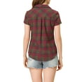 thumbnail image 3 of INSPIRE CHIC Chemises à Carreaux pour Femmes Col en Pointe Chemisiers Boutonnés m Rouge Vert, 3 of 6