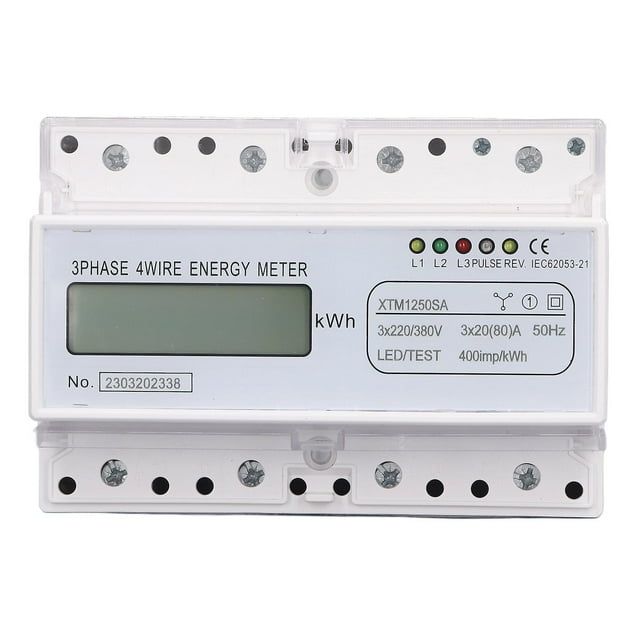 Compteur d'énergie électrique LCD 7 chiffres, montage sur rail DIN 35 mm, triphasé, 4 fils, moniteur de consommation d'électricité 3 x 20 (80) A