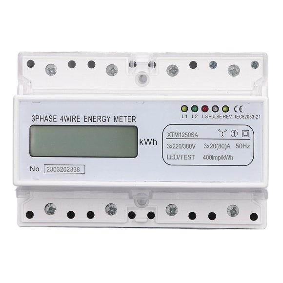 Compteur d'énergie électrique LCD 7 chiffres, montage sur rail DIN 35 mm, triphasé, 4 fils, moniteur de consommation d'électricité 3 x 20 (80) A