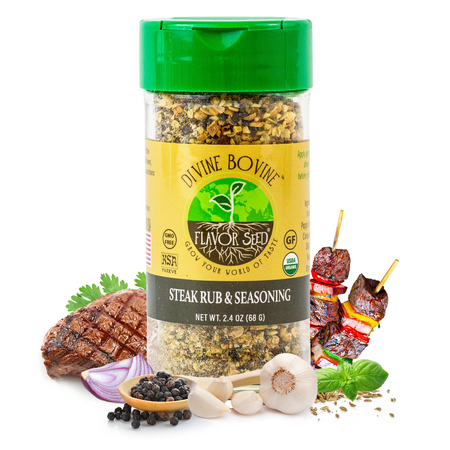 Flavor Seed Divine Bovine Organic Steak Seasoning & Rub, Gourmet Spice Blend for Cooking & Grilling All Cuts of Steak, Pork & Vegetables | Carnivore & Keto Friendly, No Sugar, Preservative Free, USDA