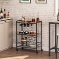 thumbnail image 2 of Bar Cart, 3-Tier Coffee Cart with Wheels, Kitchen Cart, Wine Cart with Wine Rack and Glass Holder, Rolling Serving Cart for Home, Living Room, Party, Bar, Greige and Black BG35TC01G1, 2 of 9