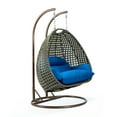 thumbnail image 2 of LeisureMod 2-Person Hanging Wicker Egg Chair with Stand, Indoor/Outdoor Patio Swing Hammock Lounge with UV-Resistant Beige Cushions, Blue, 2 of 10
