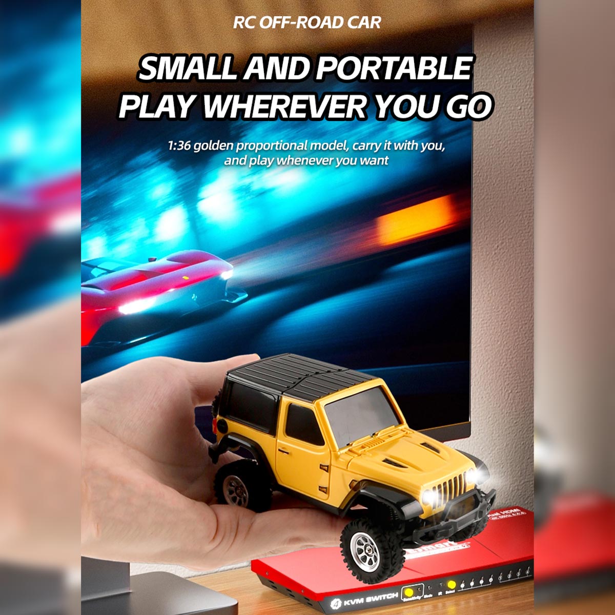 RC Off-Road Rock Crawler, 1/36 Scale 2.4G 4WD Full Proportional RC Climbing Car Model with Realistic LED Lights, Long Battery Life, RTR Hobby Collectible Model for Adults Hobbyists (Yellow)