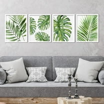 PixonSign Set of 4 Framed Wall Art, Tropical Green Island Palm Leaf Poster, Nature Wilderness Wall Decor Prints, Botanical Floral Wall Décor, Modern Landscape Artwork for Farmhouse - 11"x14" White