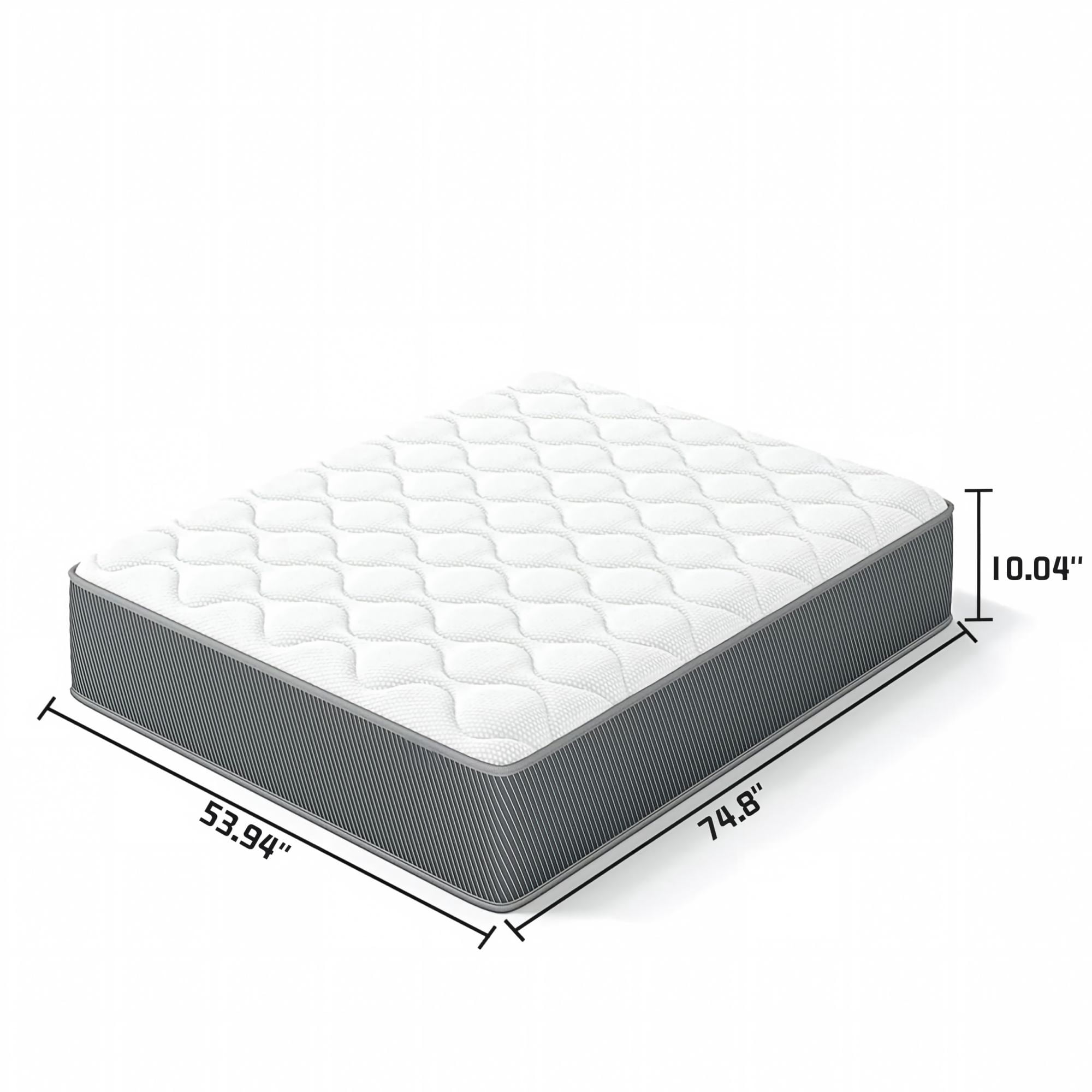 BSHTI 10" Full Knitted Fabric Hybrid Mattress with Pocket Coils, Support Foam, Pressure Relief for Bedroom(Gray)