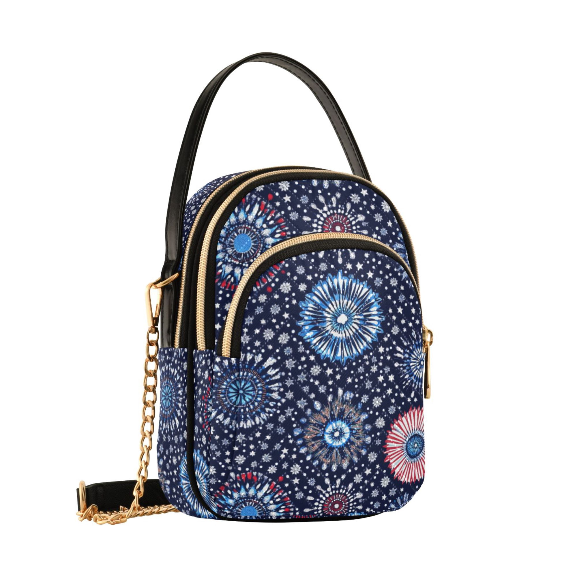 FORMRS Crossbody Bag for Women Quilted Travel Shoulder Cell Phone Purse with Chain Strap Handbag, Blue Fireworks Pattern