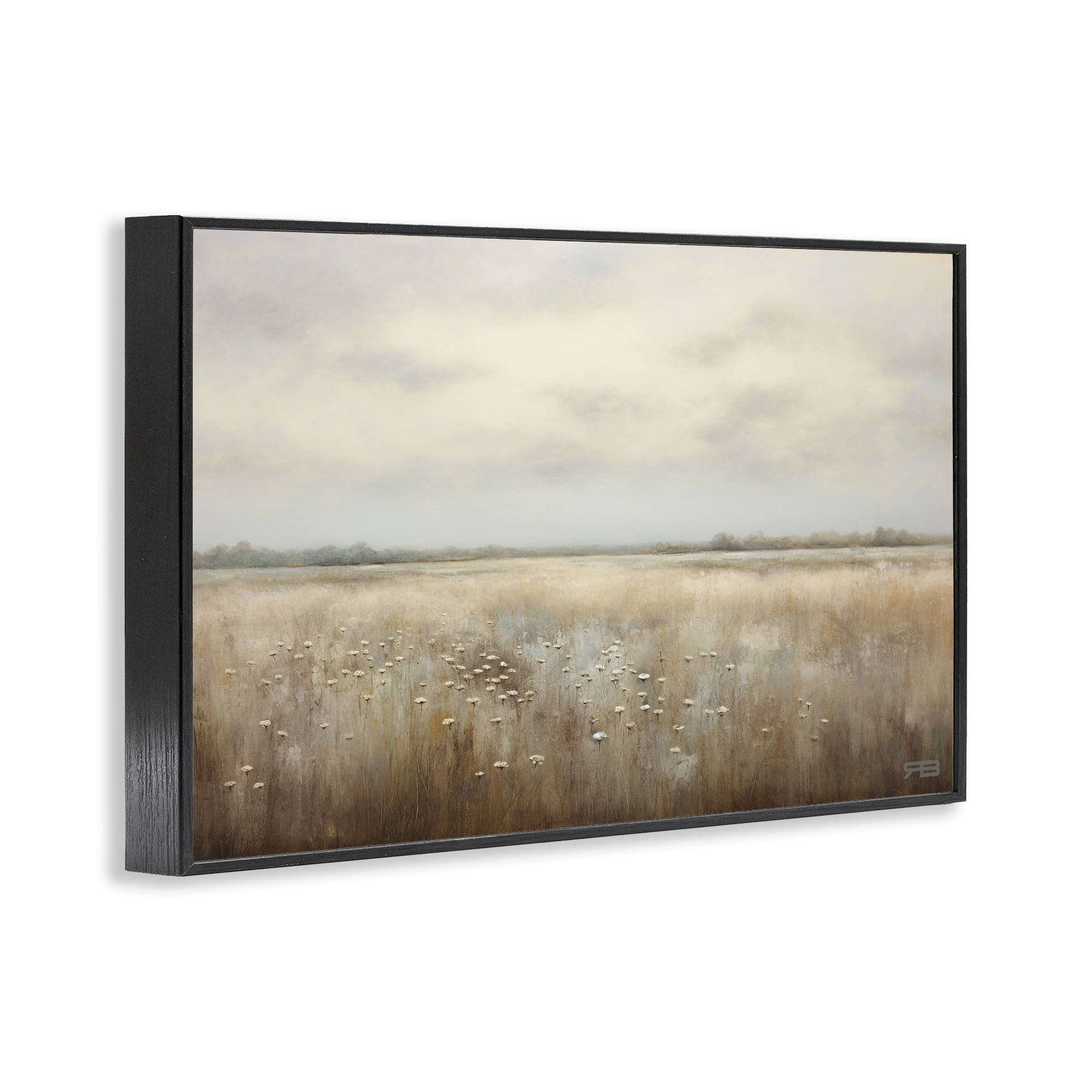 Stupell Industries Subtle Flower Meadow Landscape Painting Black Framed Art Print Wall Art, 24 x 16