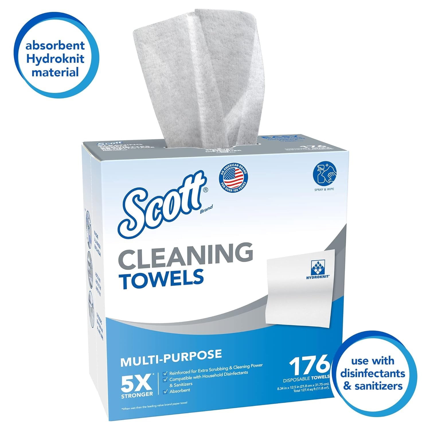 Scott Cleaning Towels 53892, White, 176 Towels/Box, 10 Boxes/Case, 1,760 Towels/Case