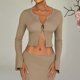 thumbnail image 3 of 2-Piece Set Wool-Knit Button-Baring Top Solid Color Threaded Hip Skirt Set, 3 of 5