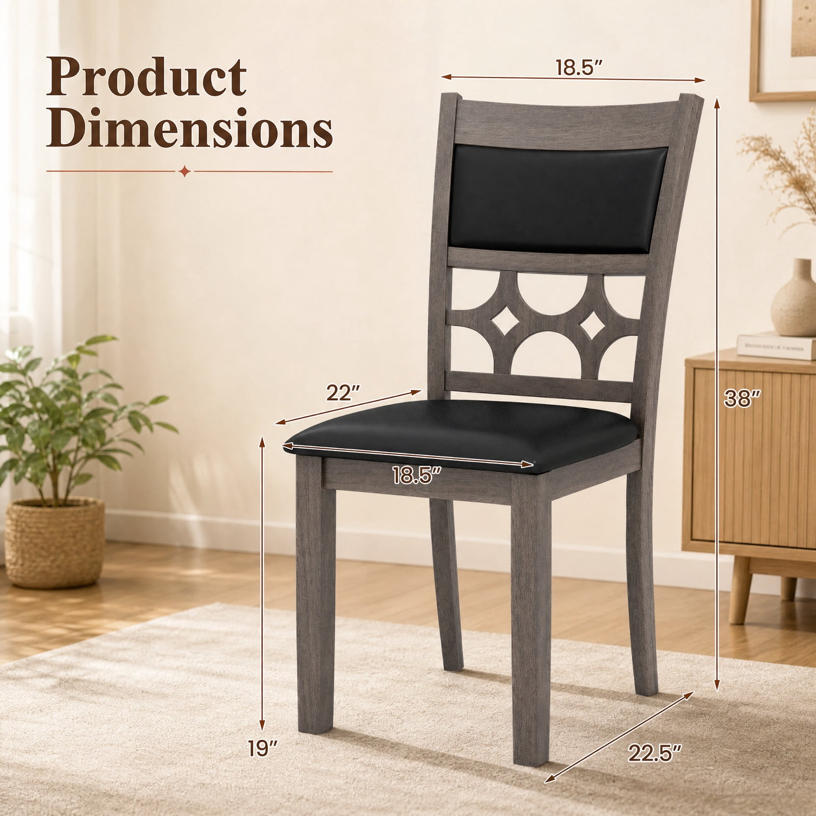 Furnibear Upholstered Dining Chairs Set of 2 with Padded Backrest and Rubber Wood Frame for Kitchen and Dining Room, Gray