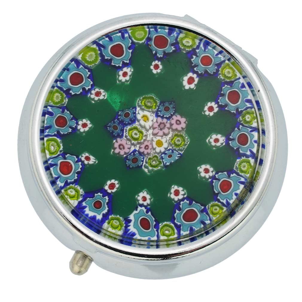 GlassOfVenice Murano Glass Millefiori Pill Box Silver Round