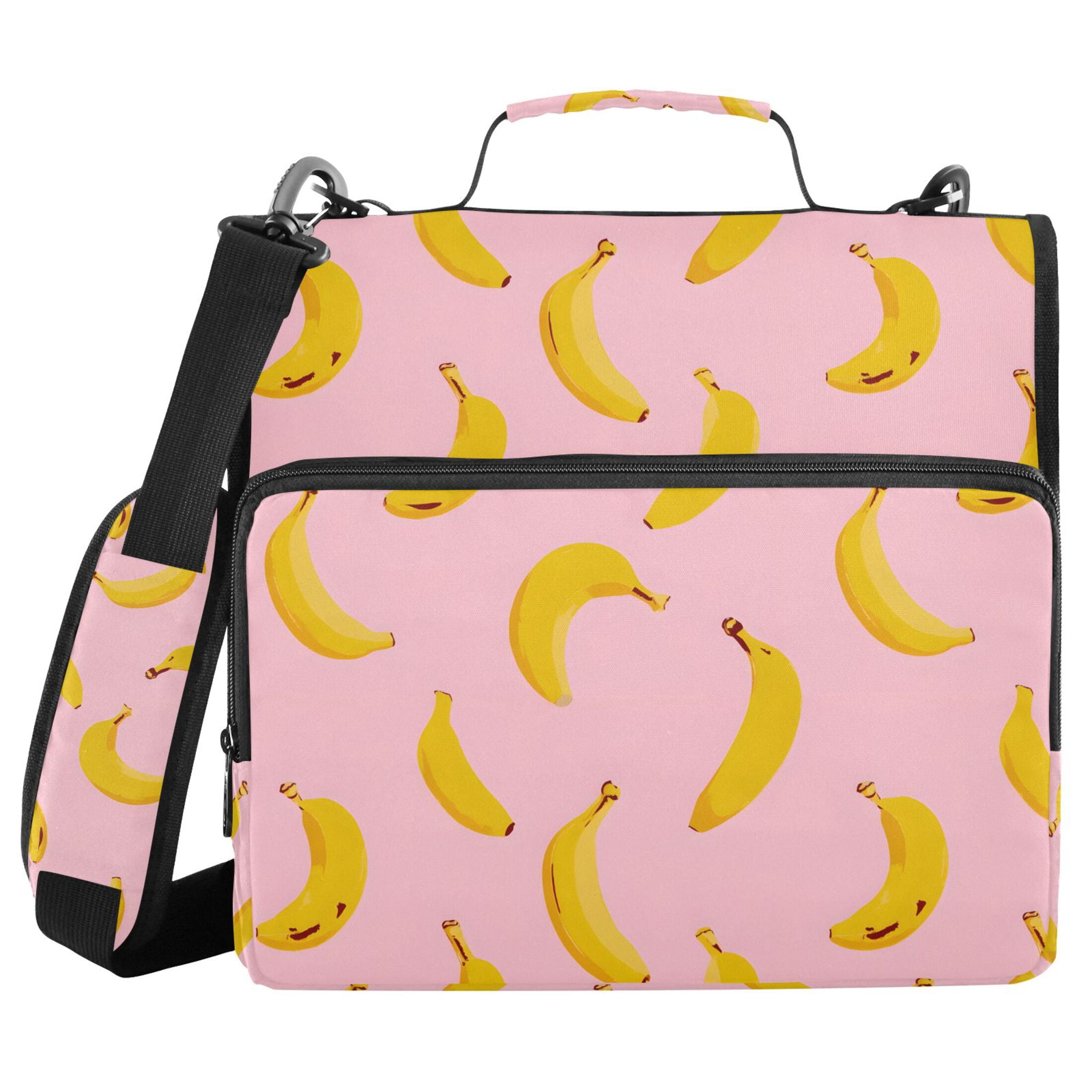 Zipper Binder Banana Pattern 1.5 Inch Binder Folder Bag with Shoulder Strap and Handle