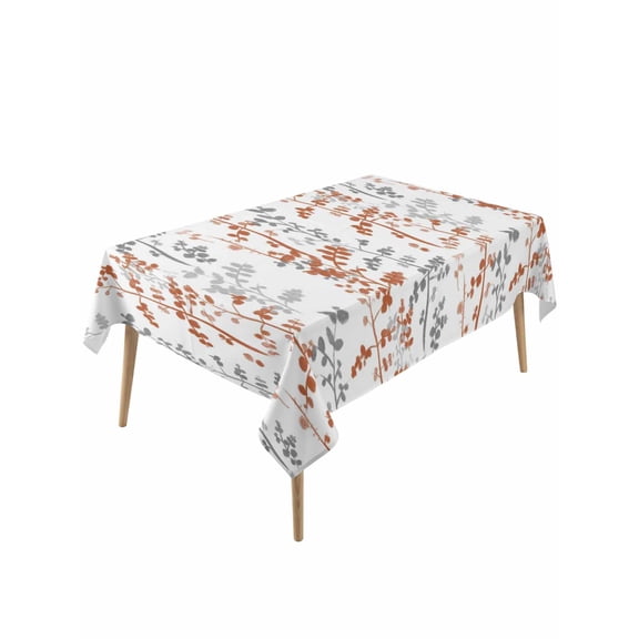 Orange Grey Botanical Table Cloth, Waterproof Tablecloth for Rectangle Tables, Spring Floral Summer Farmhouse Reusable Washable Fabric Table Cover for Restaurant Kitchen Dining Tables 60"x120"