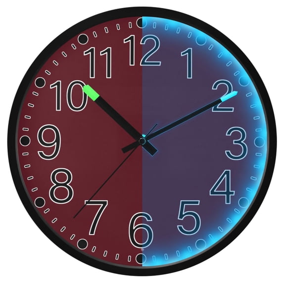 Ryvnso Dark Red 12 Inch Night Light Wall Clock Silent Battery Operated Luminous Clocks