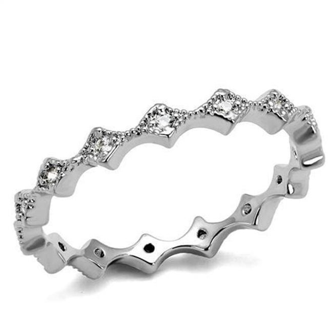 Alamode 3W1231-6 Women Rhodium Brass Ring with AAA Grade CZ in Clear - Size 6