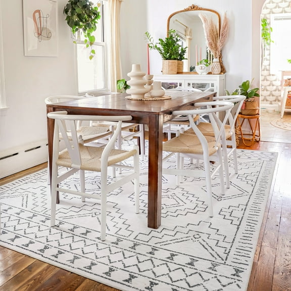 nuLOOM Noa SpinClean Machine Washable Tribal Moroccan Area Rug, 5' x 8', Noa White