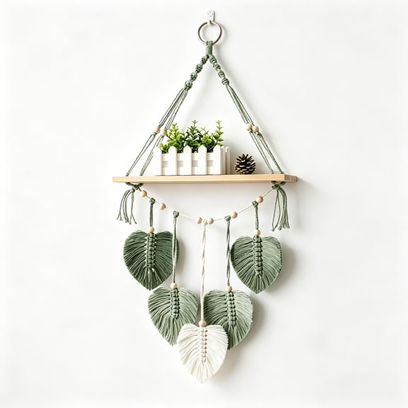 JOWBOOW Macrame Wood Hanging Shelf, 1 Pack, 24 in, Natural