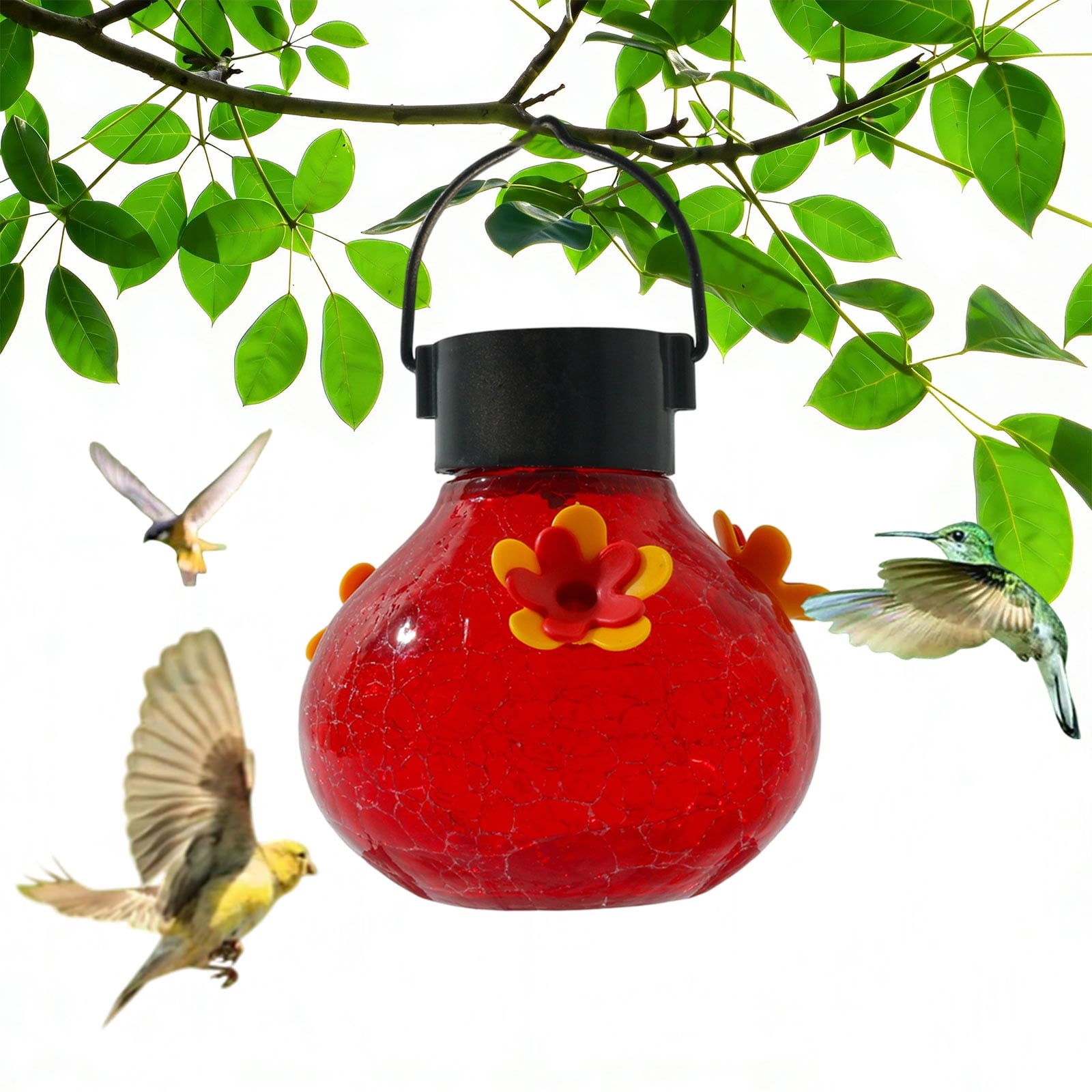 Solar Lighted Hummingbirds Feeder Automatic Unit Patio Hanging Outdoor Decoration