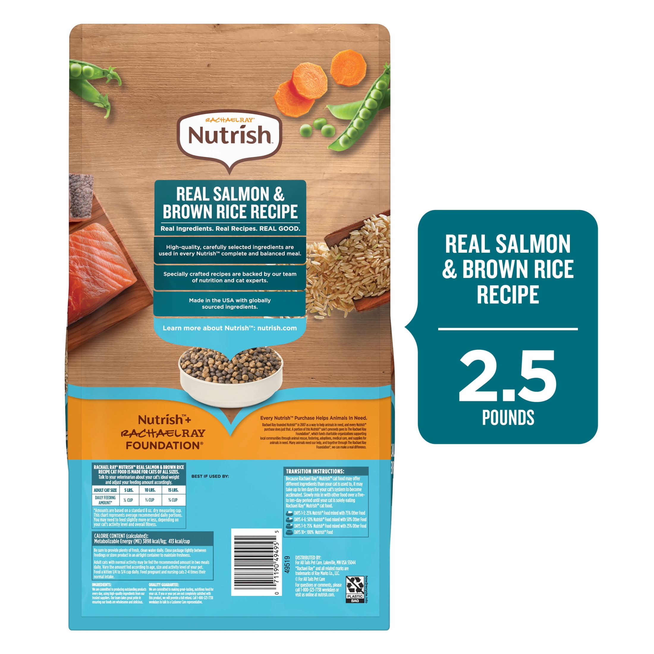 Rachael Ray Nutrish Dry Cat Food Real Salmon & Brown Rice Recipe, 2.5 lb.