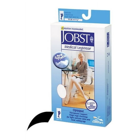 Jobst Opaque 15-20 Open Toe Thigh High Compression Stockings w/Dot Band Black Large