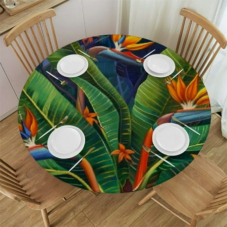 

Patifu Bird of Paradise Flowers Round Table Cover Stain Resistant Washable Indoor Outdoor Tablecloth Kitchen Dining Wedding Parties 100% Polyester Fiber 42-46