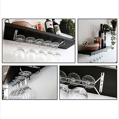 Stainless Steel Wine Glass Holder Goblet Hanging Shelf Wall Mounted Organizer 