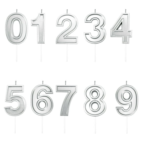 Silver 0-9 Number Candle Tracks, 10 Piece , for Birthday Cakes and Party Decorations