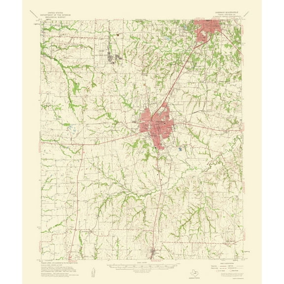 Topographical Map - Sherman Texas Quad - USGS 1959 - Vintage Wall Art