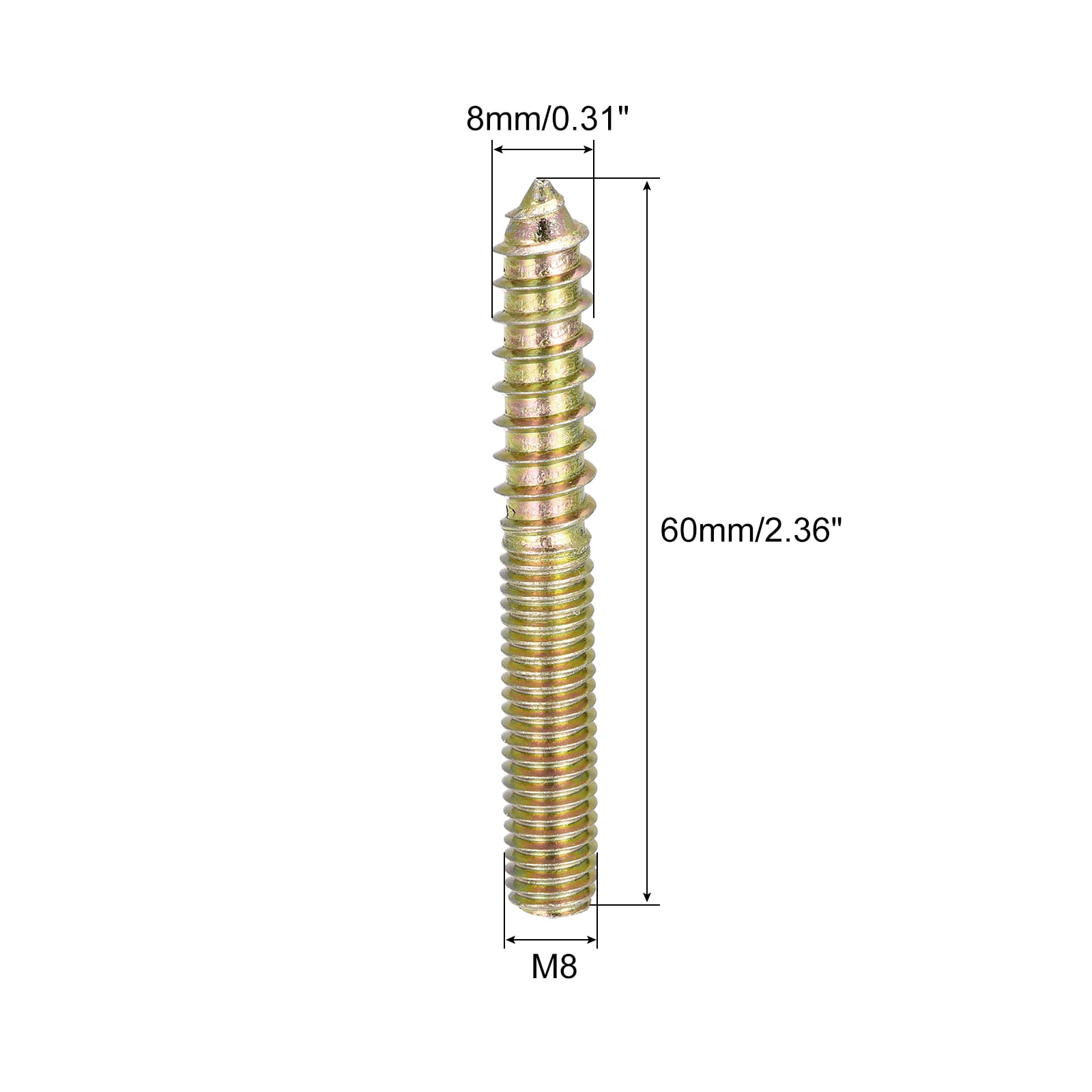 M8x60mm Hanger Bolts, Pack Double Ended Thread Dowel Screws for Wood  Furniture