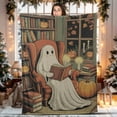 thumbnail image 2 of Lotusprinthandmade Retro Ghost Reading Books Halloween Fleece Blanket 2 Sizes (Made in US) (60"x50") – Ghost Pattern Blanket, 2 of 6