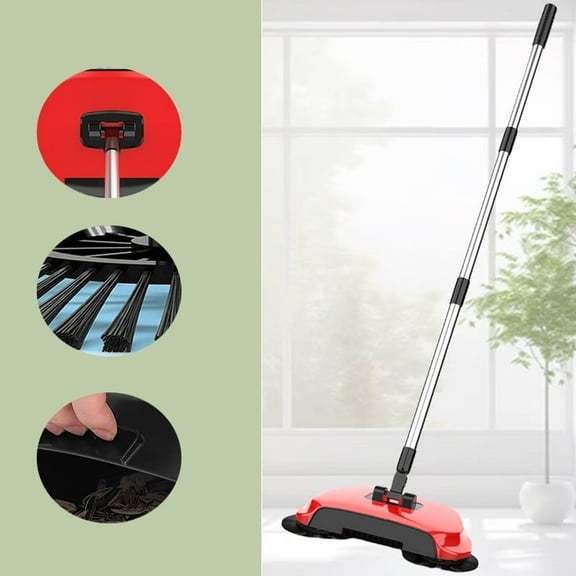 43" Heavy-Duty Hand-Pushed Broom - Stiff Bristles, Long Handle, Non-Electric | Ideal for Floor Cleaning in Shop, Deck, Garage, Concrete | Red