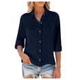 thumbnail image 3 of Button Down Shirts for Women, Fadeal Womens Cotton Linen Button Down Shirt Womens Button Down Blouse Navy 4XL, 3 of 4