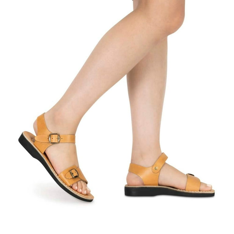 Jerusalem Sandals 13 Tan Real Leather Slingback Mule Buckle Clog Excellent Miriam | Tan Leather Slingback Buckle Sandal main image 2