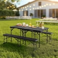 thumbnail image 3 of 6 Foot Plastic Folding Bench, Durable Steel Frame with Handle, Multi Purpose for Dining Room Cafe Commercial Outdoor Indoor Gatherings, Black, 3 of 6