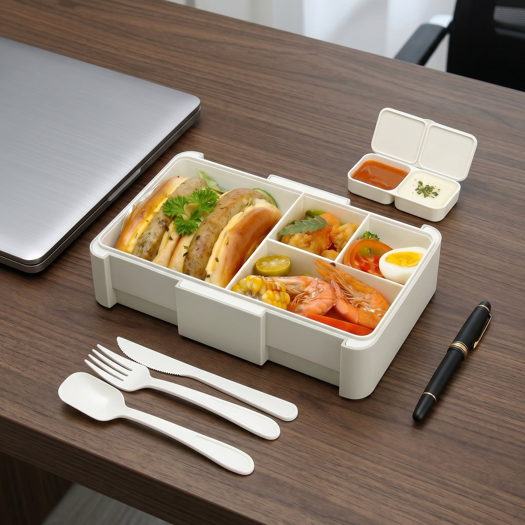 Unique Bargains 1450ml Leak-Proof Meal Prep Container Lunch Bento Box Khaki