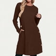 thumbnail image 2 of Women's Knit Dress Long Sleeve Casual Crew Neck Tunic Dresses with Pockets Button Side Fall Winter Trendy Outfits Brown L(L), 2 of 9