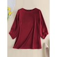 thumbnail image 3 of ZANZEA Women 3/4 Sleeved Tops Crew Neck Satin Blouse Baggy OL Shirts, 3 of 7