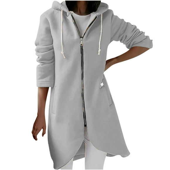 fartey Women Plus Size Zip Up Hooded Sweatshirts Casual Fleece Lined Long Hoodies Warm Comfort Fashion Curved Hem Solid Hooded Coat Long Sleeves Hoodie Jacket With Pockets Drawstring, S-5XL