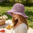 thumbnail image 6 of VOUZZA Sun Hat Womens Summer Knit Solid Color Flower Soft Foldable Wide Brim Beach Bucket Cap, 6 of 6