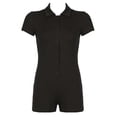 thumbnail image 5 of Costeam Womens Solid Color V Neck Collared Button Front Slim Fit Short Jumpsuit Elastic Waist Soft Fabric Casual Stylish One Piece Daily Short Romper, 5 of 6