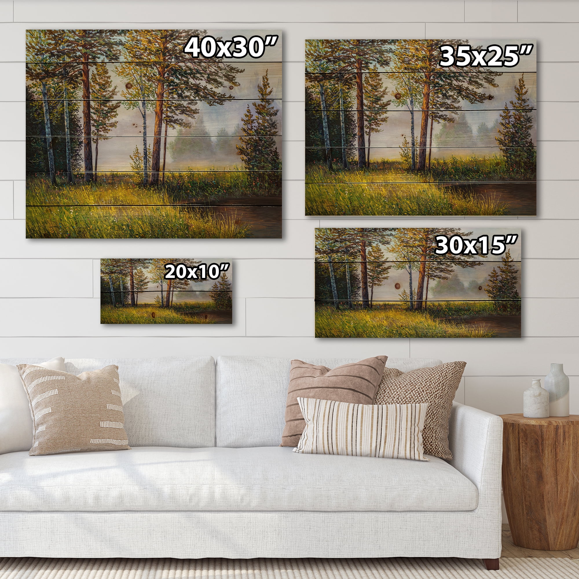 Designart 'Subtle Sunset Light Through The Trees III' Lake House Print on Natural Pine Wood