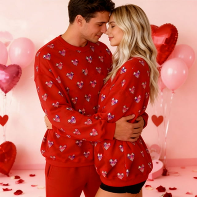 TaTaai Couple Crew Neck Printed Sweatshirt, Valentine's Day Gift Unisex Long-Sleeve Gift