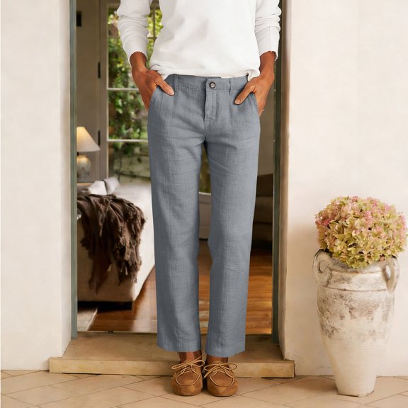 Cagogo Women's Straight Leg Mid Rise Trousers with Pockets Solid Casual Everyday Regular Fit Long Pants Workout Lounge Trousers Office Beach Travel Clothes, Gray XL