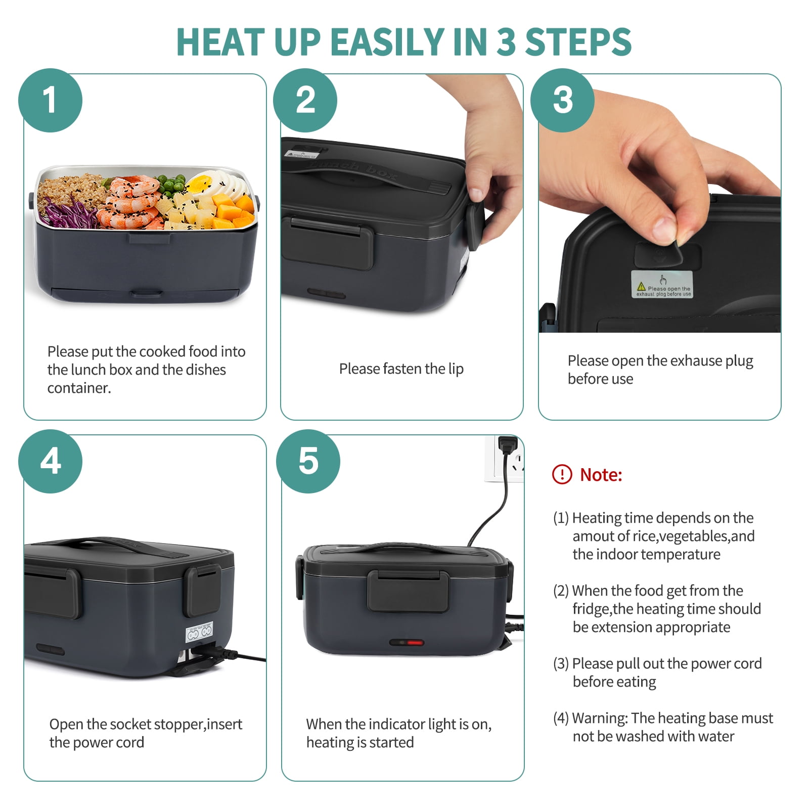 Ocalpur 2L Portable Electric Lunch Box, 110V/12V Car & Home Dual Use, PTC Heating & 304 Stainless Steel, 90W Quick Food Warmer Heated Lunch Box, Leakproof Food Heater for Office, Gray